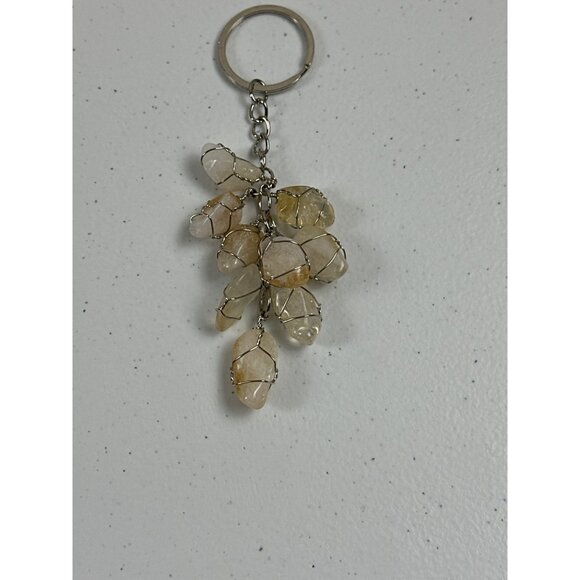 Natural Gemstone Handmade Keychain With Wire-Wrapped Citrine Crystals - Picture 3 of 3
